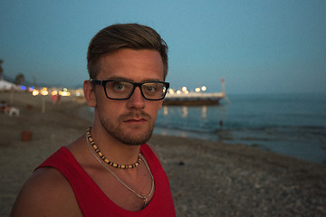 Image showing man at the evening sea