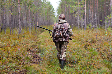 Image showing hunter walking on the forest road