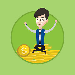 Image showing Successful businessman sitting on coins.