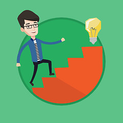 Image showing Businessman walking upstairs to the idea bulb.