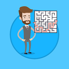 Image showing Businessman looking at the labyrinth with solution