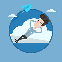 Image showing Businessman lying on cloud vector illustration.