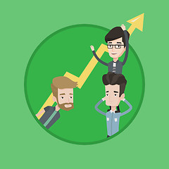 Image showing Three businessmen holding arrow going up.