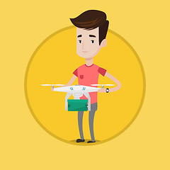 Image showing Man controlling delivery drone with post package.