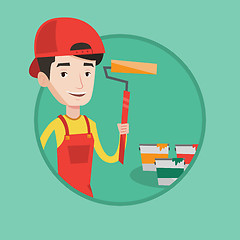 Image showing Painter holding paint roller vector illustration.