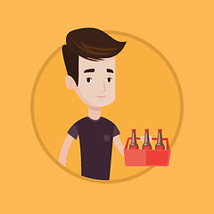 Image showing Man with pack of beer vector illustration.
