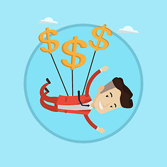 Image showing Businessman flying with dollar signs.