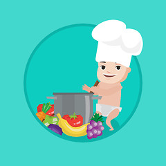 Image showing Baby in chef hat cooking healthy meal.