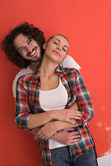 Image showing couple in love  over color background