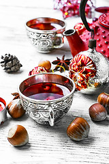 Image showing Christmas tea with cranberry