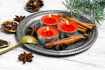 Image showing Three Christmas candles