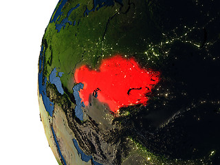 Image showing Sunset over Kazakhstan from space