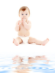 Image showing baby boy in diaper with toothbrush