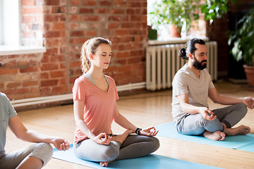 Image showing group of people making yoga exercises at studio