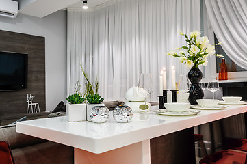 Image showing Modern white dining set in luxury dining room