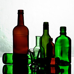 Image showing Empty Bottles and Glasses