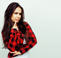 Image showing young happy smiling latin american teenage girl emotional posing on white background, lifestyle people concept 