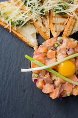 Image showing fish tartare with quail egg 