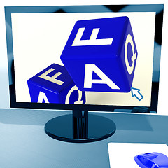 Image showing Faq Dice On Computer Screen Showing Online Assistance