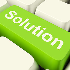 Image showing Solution Computer Key In Green Showing Success And Strategy