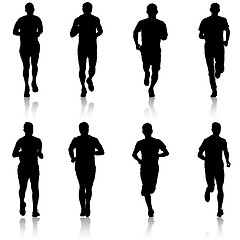 Image showing Set of silhouettes. Runners on sprint, men. illustration