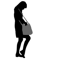 Image showing Black silhouette woman standing looking in a bag , people on white background