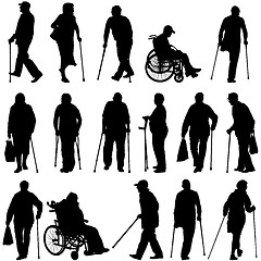 Image showing Set ilhouette of disabled people on a white background. illustration