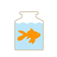 Image showing Color silhouette of aquarium fish in a jar with water on white background