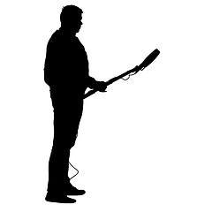 Image showing Sound technician with microphone in hand. Silhouettes on white background