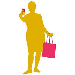 Image showing Silhouettes woman taking selfie with smartphone on white background. illustration