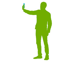 Image showing Silhouettes man taking selfie with smartphone on white background. illustration