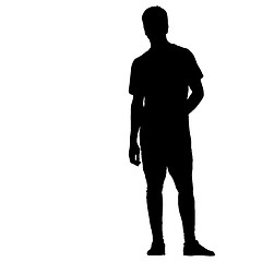 Image showing Black silhouette man standing, people on white background