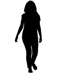 Image showing Black silhouette woman standing, people on white background