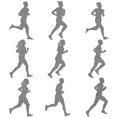 Image showing Set of silhouettes. Runners on sprint, men and woman