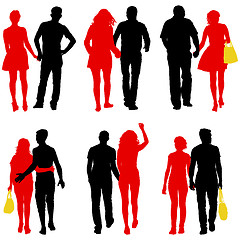 Image showing Set Couples man and woman silhouettes on a white background. illustration