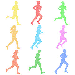 Image showing Set of silhouettes. Runners on sprint, men and woman