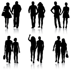Image showing Set Couples man and woman silhouettes on a white background. illustration