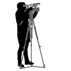 Image showing Cameraman with video camera. Silhouettes on white background