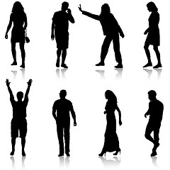 Image showing Black silhouette group of people standing in various poses