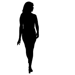 Image showing Black silhouette woman standing, people on white background