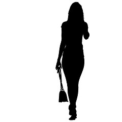 Image showing Black silhouette woman standing with a bag , people on white background