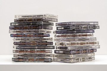 Image showing Stack of old audio cassettes