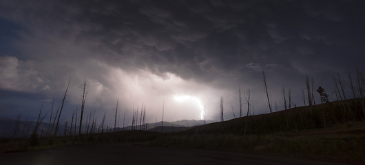 Image showing Over Tower Creek Thunderstorm Lightning Strikes Yellowstone Nati