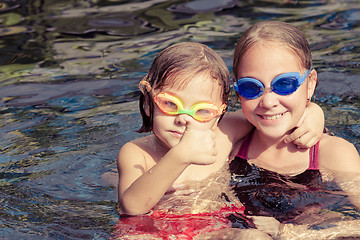 Image showing  happy children  playing on the swimming pool