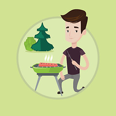 Image showing Man cooking steak on barbecue vector illustration.