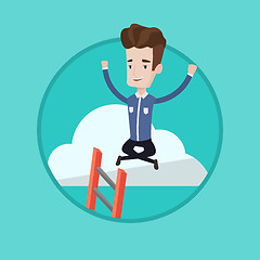 Image showing Happy businessman sitting on the cloud.