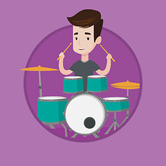 Image showing Man playing on drum kit vector illustration.