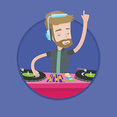 Image showing DJ mixing music on turntables vector illustration.