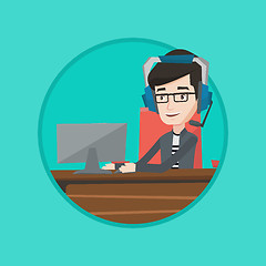 Image showing Businessman with headset working at office.