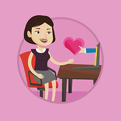 Image showing Young woman dating online using laptop.